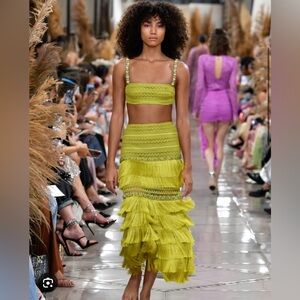 PatBO Chartreuse Fringe Skirt (Size 8)